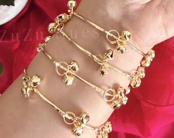 Authentic Ghungroo Bangles, Set of 4 Metal Jingle Charm Bracelets, Festive Kashmiri Bangles