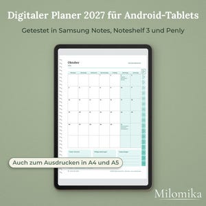 Digitaler Planer 2027 für Android-Tablet, getestet in Samsung Notes, Kalender 2027 als PDF, auch zum Ausdrucken in A4 und A5, Türkis