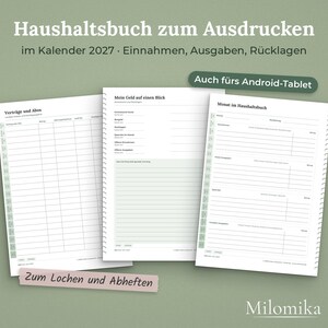 Haushaltsbuch zum Ausdrucken im Kalender 2027, Einnahmen und Ausgaben, PDF in A4 und A5, auch fürs Android-Tablet, Salbei