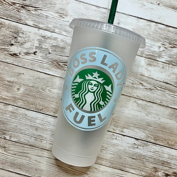 Boss Lady Fuel | Personalized Starbucks Cold Cup, Reusable Plastic Beverage Tumbler - You Choose Colors