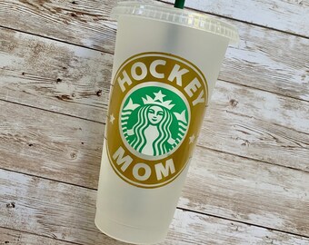 Hockey Mom | Personalized Starbucks Cold Cup, Reusable Plastic Beverage Tumbler - You Choose Colors