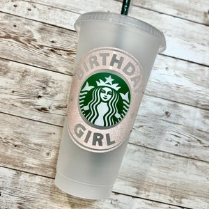 Birthday Girl | Personalized Birthday Starbucks Cold Cup, Reusable Plastic Beverage Tumbler - You Choose Colors
