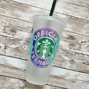 Official Teenager | Personalized 13th Birthday Starbucks Cold Cup, Reusable Plastic Beverage Tumbler - You Choose Colors