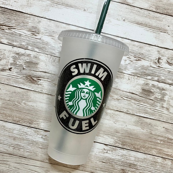 Swim Fuel | Personalized Starbucks Cold Cup, Reusable Plastic Beverage Tumbler - You Choose Colors