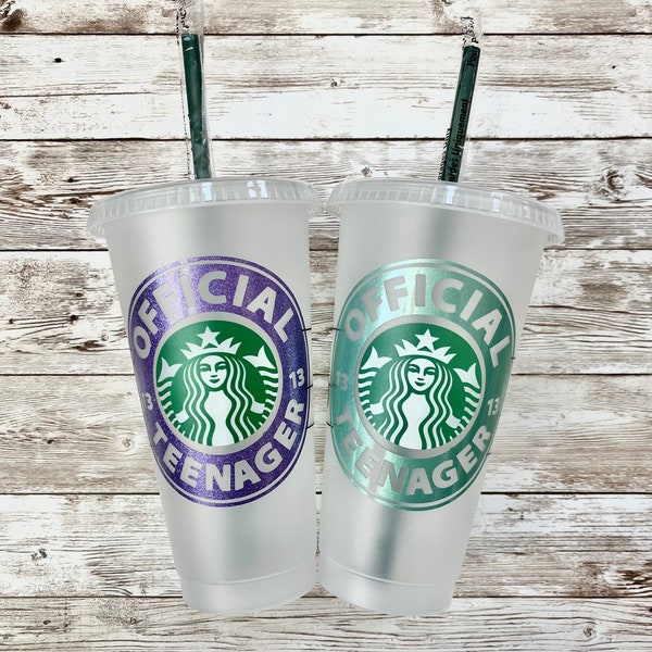 Official Teenager Starbucks Cups | Personalized 13th Birthday Starbucks Cold Cup, Reusable Plastic Beverage Tumbler - You Choose Colors