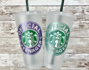 Official Teenager Starbucks Cups | Personalized 13th Birthday Starbucks Cold Cup, Reusable Plastic Beverage Tumbler - You Choose Colors