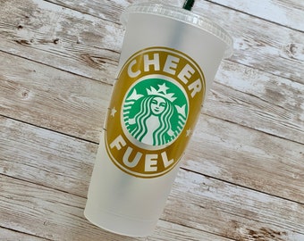 Cheer Fuel | Personalized Starbucks Cold Cup, Reusable Plastic Beverage Tumbler - You Choose Colors