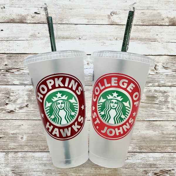 College or School of Your Choice | Personalized Starbucks Cold Cup, Reusable Plastic Beverage Tumbler - You Choose Colors and School