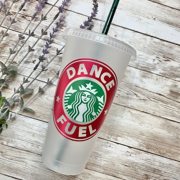 Dance Fuel | Personalized Starbucks Cold Cup, Reusable Plastic Beverage Tumbler - You Choose Colors