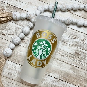 Boss Lady | Personalized Starbucks Cold Cup, Reusable Plastic Beverage Tumbler - You Choose Colors