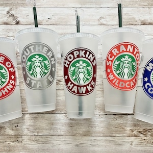 College or School of Your Choice | Personalized Starbucks Cold Cups, Reusable Plastic Beverage Tumbler - You Choose Colors and School