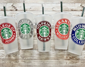College or School of Your Choice | Personalized Starbucks Cups, Reusable Plastic Beverage Tumbler - You Choose Colors and School