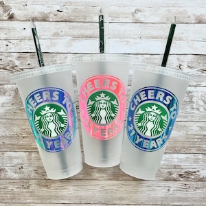 Cheers to 21 Years | Personalized 21st Birthday Starbucks Cold Cups, Reusable Plastic Beverage Tumbler - You Choose Colors