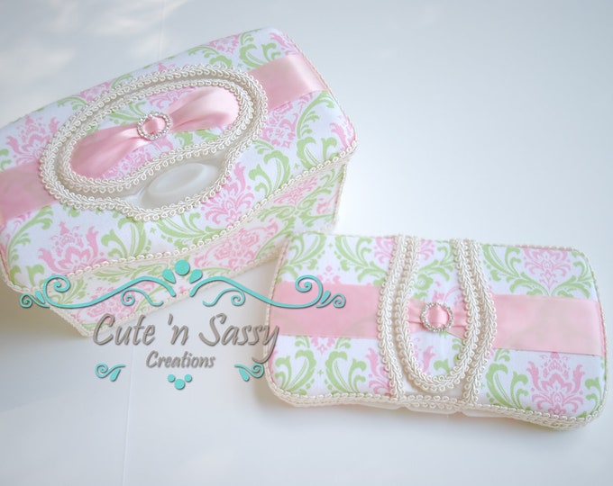 2 Pc Boutique Flip Top Baby Wipe Case Gift Set Light Pink Etsy