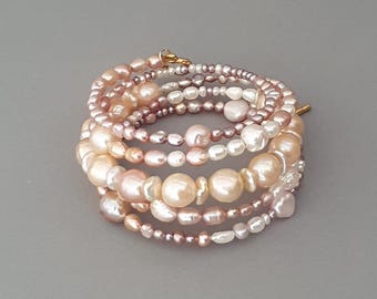 Pulsera de perlas de lujo, pulsera de perlas barrocas, perlas Akoya y Keshi, pulsera de perlas de múltiples hilos, joyería de perlas llamativa