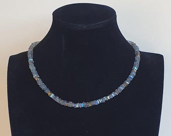 Natural Labradorite and Gold Lava Beaded Necklace | Artisan Boho Chic Gemstone Necklace | Handmade Labradorite Jewelry | Gift for Her