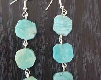 Pendientes de amazonita natural hechos a mano
