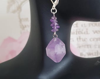 Natural raw amethyst crystal handmade earrings