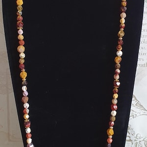 Natural Mookaite Necklace-Extra Long 119cm, Faceted Gemstone Beads, Autumn Inspired Handmade Jewelry with Toggle Clasp