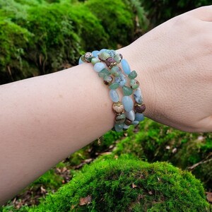 Bohemian Gemstone Bracelet – Adjustable Memory Wire Bracelet with Larimar, Chrysoprase, Citrine, Aventurine & More Handmade Layered Jewelry image 4
