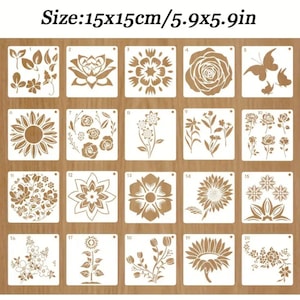 20 Pieces Flower Stencil set - For Painting Flowers Stencil Bouquet Plants Stencils For Painting On Wood Wall Canvas, 6x6&quot; V6