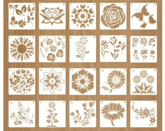 20 Pieces Flower Stencil set - For Painting Flowers Stencil Bouquet Plants Stencils For Painting On Wood Wall Canvas, 6x6" V6