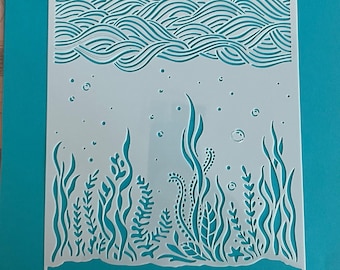 Marine life Stencil 7.8x6.3" Craft Stencil Reusable Plastic - under the sea stencil - sea plants - coral - sea flor