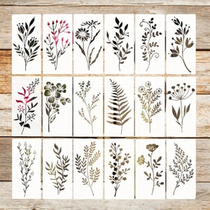 18 Pieces Wildflower Stencil set - For Painting Flowers Stencil Bouquet Plants Stencils For Painting On Wood Wall Canvas, 3x6&quot; - (V1)