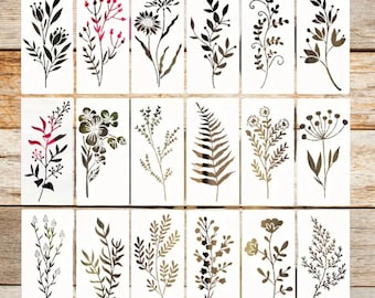 18 Pieces Wildflower Stencil set - For Painting Flowers Stencil Bouquet Plants Stencils For Painting On Wood Wall Canvas, 3x6" - (V1)