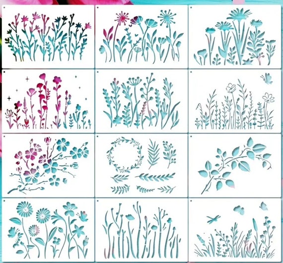 12 Large Reusable Flower Stencils for Painting Flowers Stencil