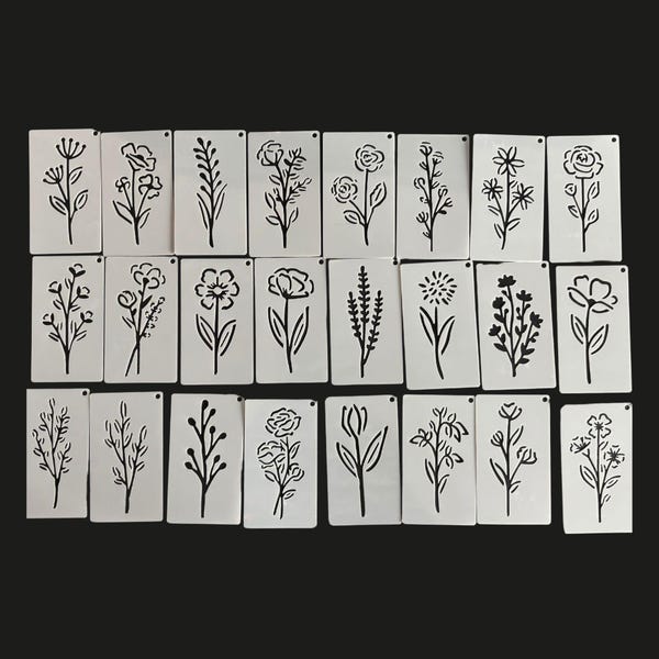 50 Reusable Wildflower Stencils – Mini Floral Craft Templates for DIY Wood, Card Making, Home Decor, and Painting