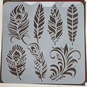 1pc Mandala Feather Painting Stencil 11.8x11.8 Inch Craft Stencil Reusable Plastic 7 Style Feather Stencil Template