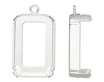 Silver plated rectangle drop 28x19.5mm closed loop 4 prong open back