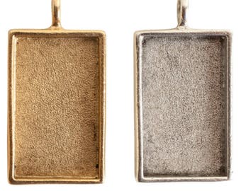Large antique rectangle tray - rectangle pendant - rectangle bezel pendant - pendant tray - antique silver - gold
