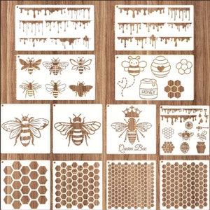 Bee stencils set - honeycomb stencil - 12 pcs Variety of sizes