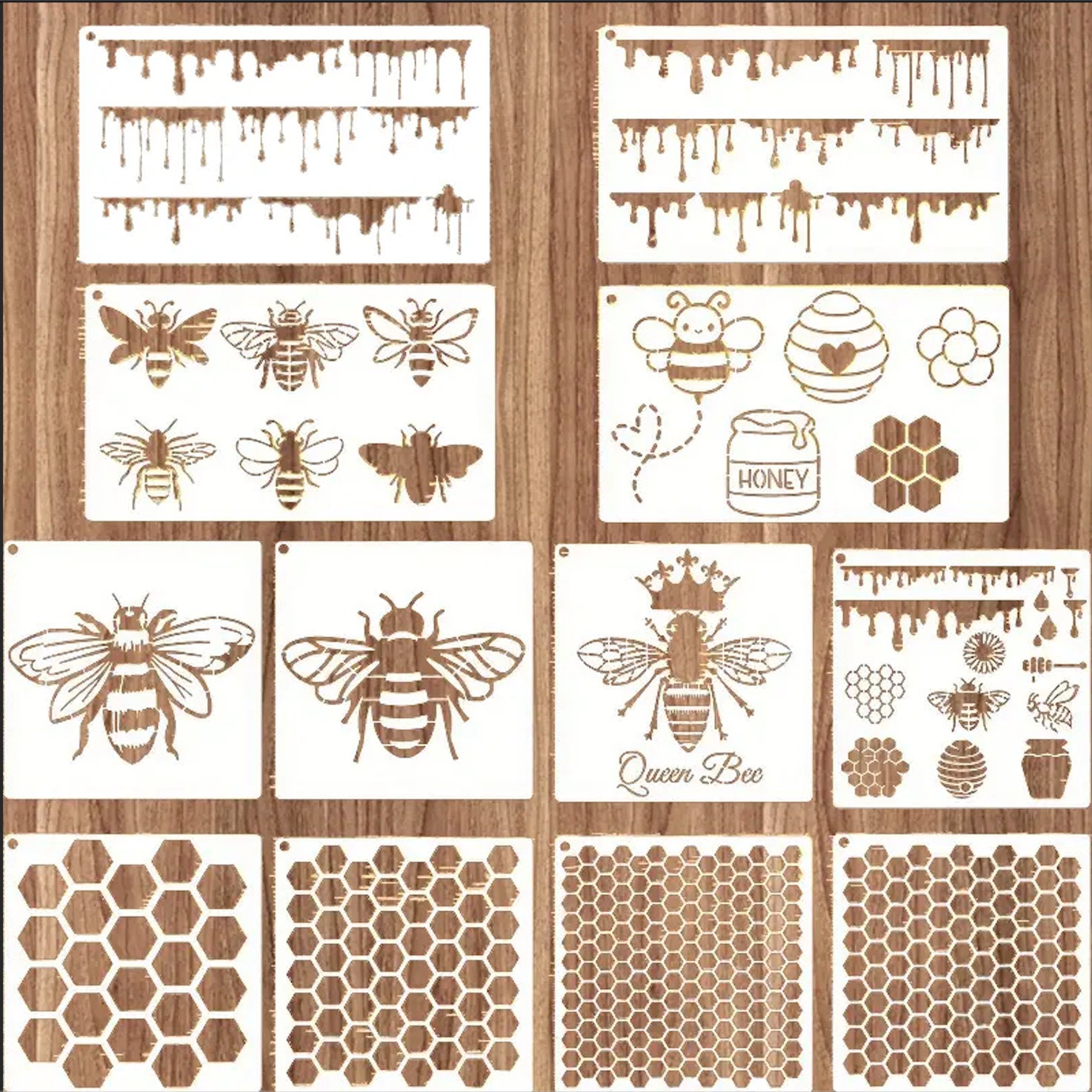 bee-stencils-set-honeycomb-stencil-12-pcs-variety-of-sizes-etsy