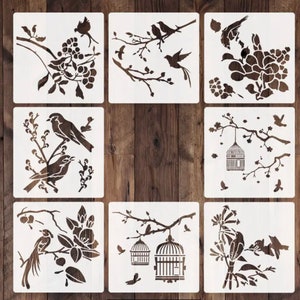 Bird Stencil set - For Painting birds, bird cages Stencil - For Painting On Wood Wall Canvas, 6x6" V8