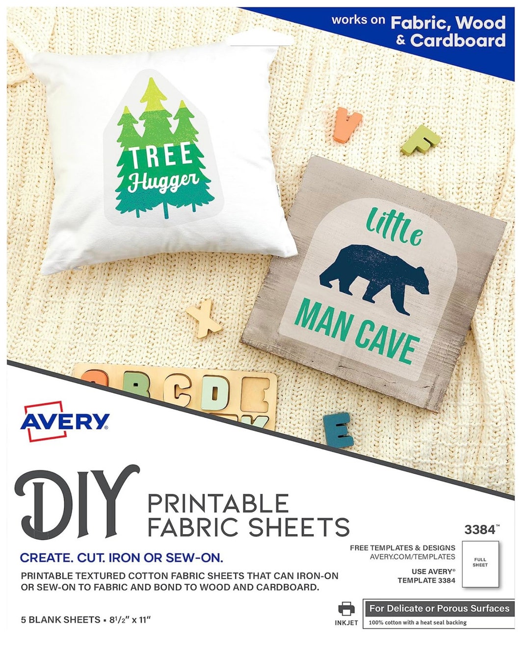 Avery Printable Fabric Sheets, 8.5 X 11, Inkjet Printer, 5 Iron on ...