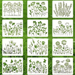 12 Reusable Flower stencils - For Painting Flowers Stencil Bouquet Plants Stencils For Painting On Wood, Wall, Canvas, 5 X 6 Inch (V2-A)