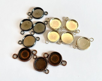 Mixed lot of round pendant setting connectors with two loops 12mm pad qty 11 US seller