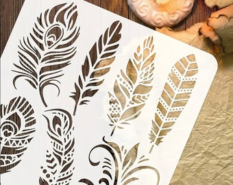 1pc Mandala Feather Painting Stencil 11.8x11.8 Inch Craft Stencil Reusable Plastic 7 Style Feather Stencil Template