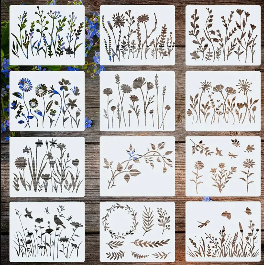 12 Reusable Flower Stencils for Painting Flowers Stencil Bouquet Plants