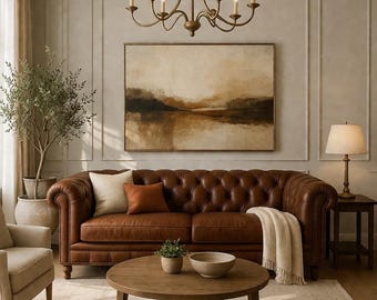 Luxury Chesterfield Leather Sofa 90” – Vintage Brown Tufted Couch