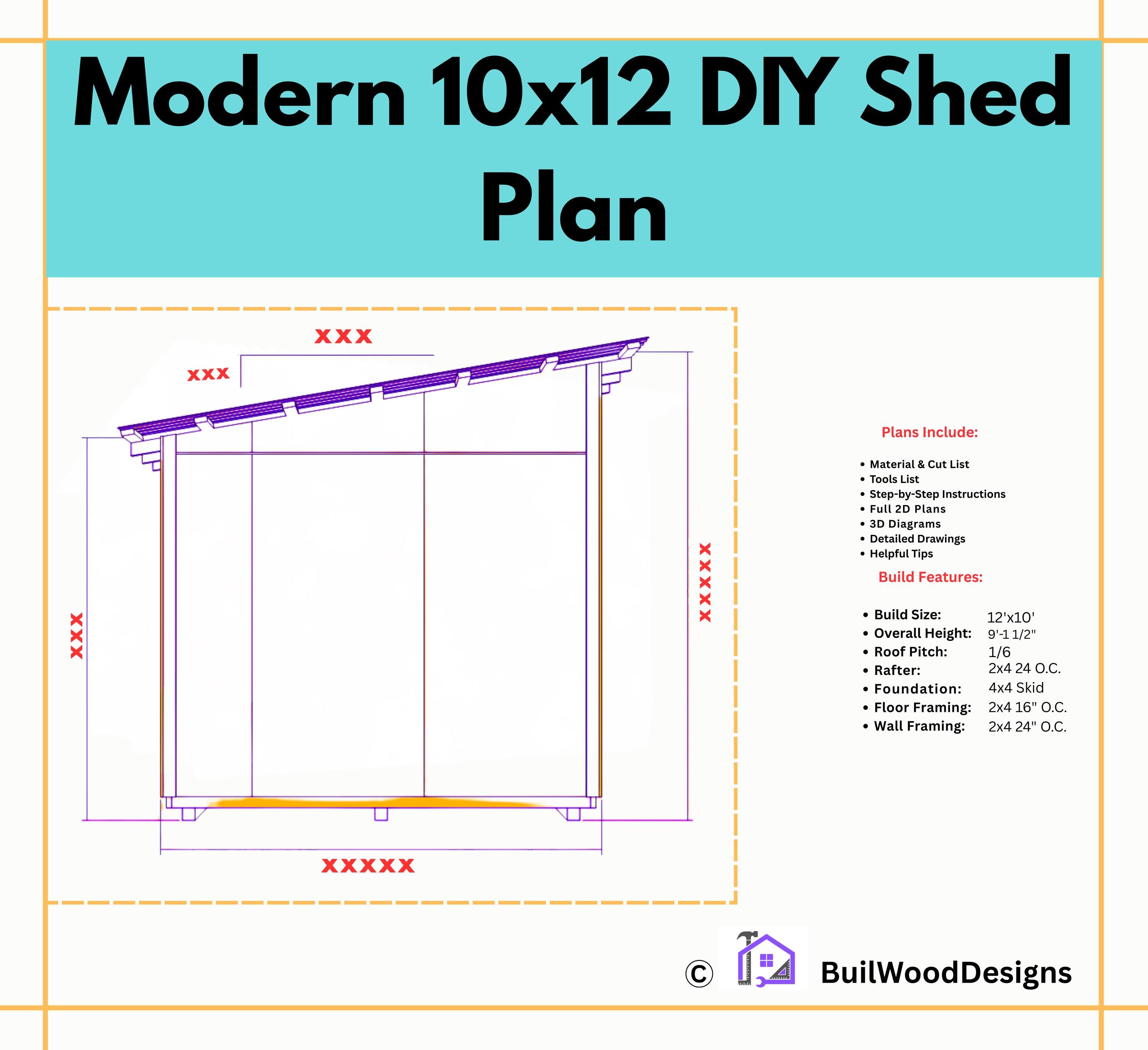 Modern 10x12 DIY Shed Plans Step-by-step Woodworking Guide | Digital