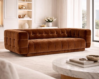 Vintage Tufted Bronze Sofa, Mid Century Living Room Seating, Luxury Statement Piece