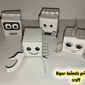 Paper Animals and car Printable craft activity for kids, digital download colouring and craft, PNG easy to make models