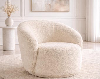 Plush Swivel Accent Chair, Vanilla Upholstery, Soft Cozy Seating, Modern Minimalist Design