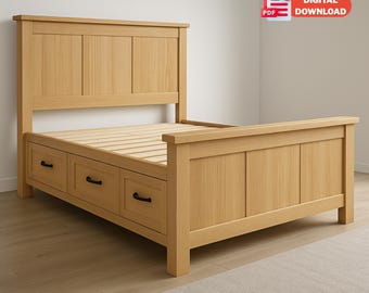 Farmhouse Storage Bed Plan – Queen Size DIY Frame with Drawers | Rustic Wood PDF Build
