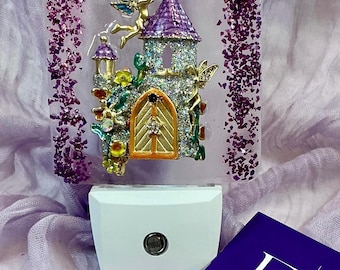 Fairy Castle Night Light: 3D Crushed Glass and Resin Art with Dusk-to-Dawn Sensor