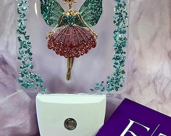 Rhinestone Fairy Night Light with Crushed Glass in Resin, 3D, LED with Dusk-to-Dawn Sensor